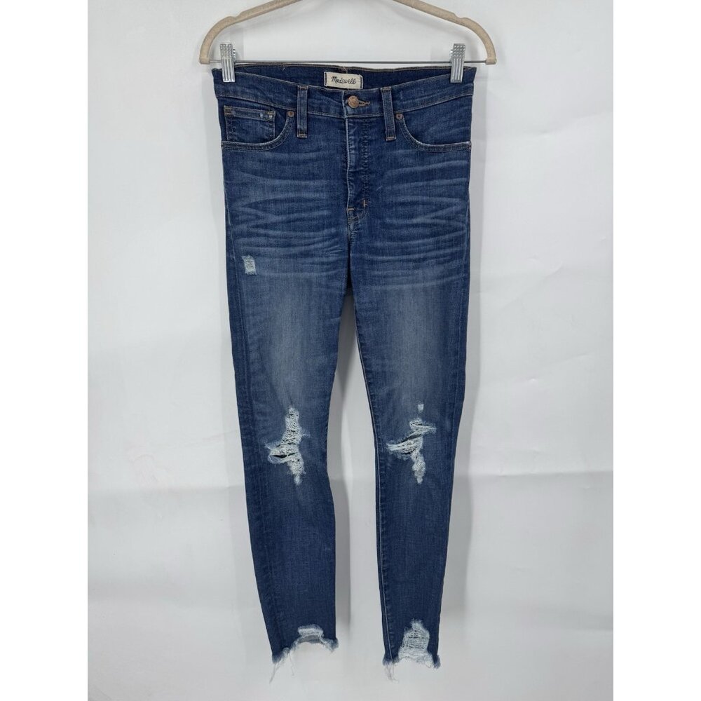 Madewell 8"‎ High Rise Skinny Jean Women 27 Blue Wash Denim Distressed Grunge